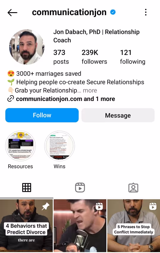Instagram profile of Jon Dabach